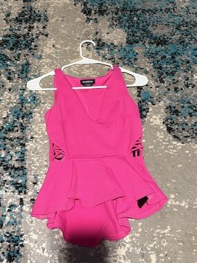bebe Hot Pink Y2K Strappy Cutout Peplum Top